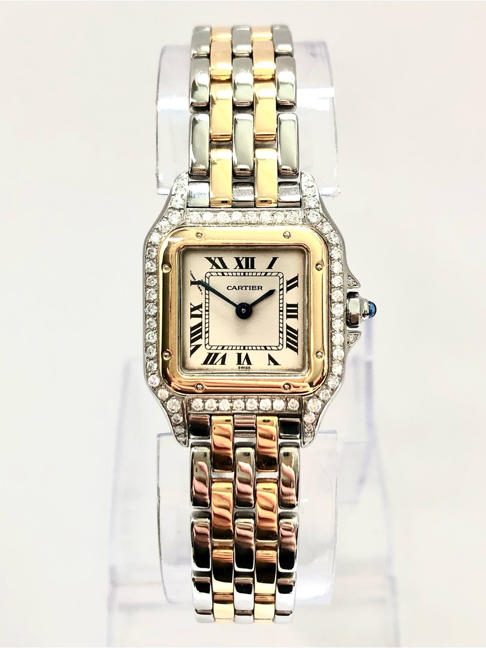 CARTIER PANTHERE Quartz 23mm 2 Row Gold 0.54TCW Diamond Watch Cream Dial